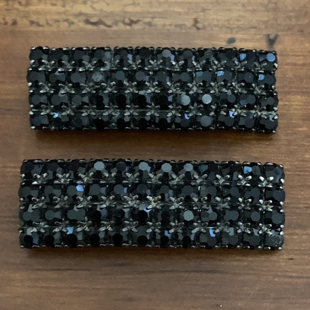 Vintage black rhinestones rectangular shoe clips